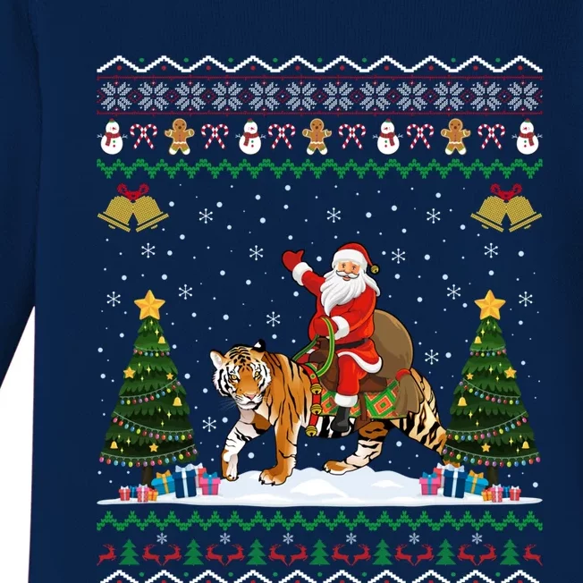 Tiger Ugly Xmas Gift Funny Santa Riding Tiger Christmas Great Gift Baby Long Sleeve Bodysuit