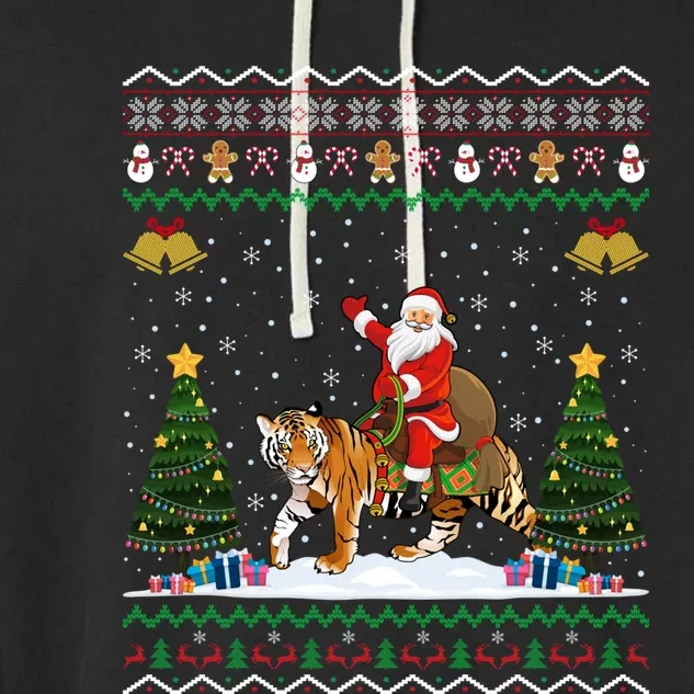 Tiger Ugly Xmas Gift Funny Santa Riding Tiger Christmas Gift Garment-Dyed Fleece Hoodie