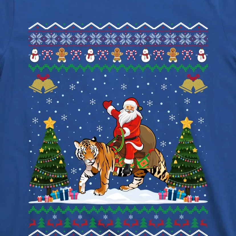 Tiger Ugly Xmas Gift Funny Santa Riding Tiger Christmas Gift T-Shirt