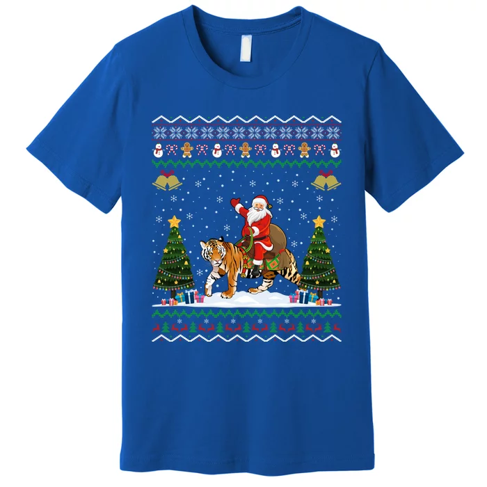 Tiger Ugly Xmas Gift Funny Santa Riding Tiger Christmas Gift Premium T-Shirt