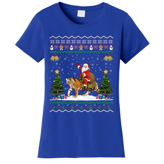 Tiger Ugly Xmas Gift Funny Santa Riding Tiger Christmas Gift Women's T-Shirt