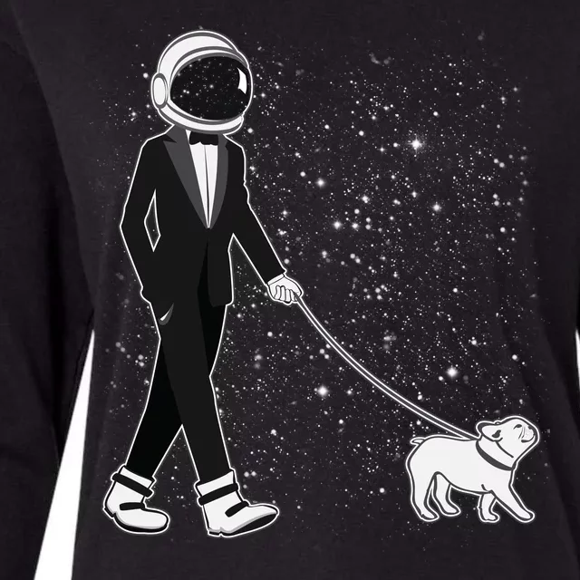 Tuxedo Astronaut Walking Dog Womens Cotton Relaxed Long Sleeve T-Shirt