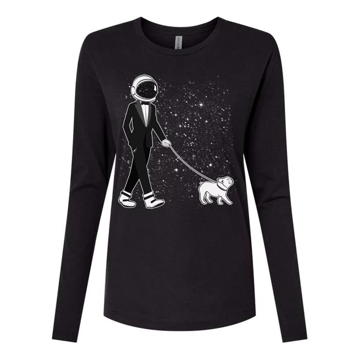 Tuxedo Astronaut Walking Dog Womens Cotton Relaxed Long Sleeve T-Shirt