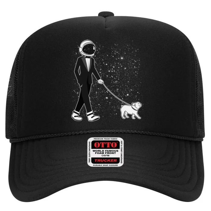 Tuxedo Astronaut Walking Dog High Crown Mesh Trucker Hat