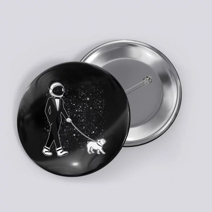 Tuxedo Astronaut Walking Dog Button