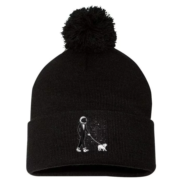 Tuxedo Astronaut Walking Dog Pom Pom 12in Knit Beanie