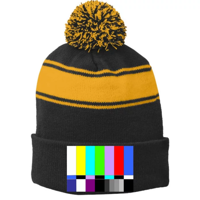 TV Colors Bars Organic Screen Retro Stripe Pom Pom Beanie