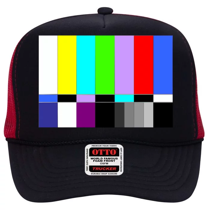 TV Colors Bars Organic Screen Retro High Crown Mesh Trucker Hat