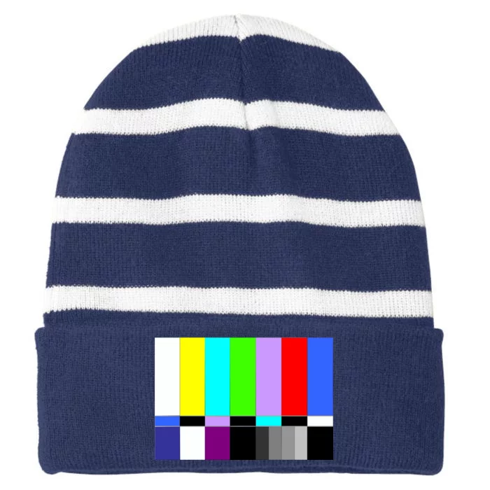 TV Colors Bars Organic Screen Retro Striped Beanie with Solid Band