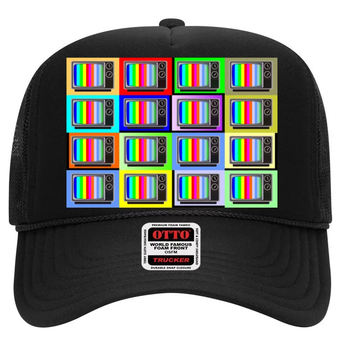 TV Screen No Signal Bars - Vintage Classic High Crown Mesh Trucker Hat