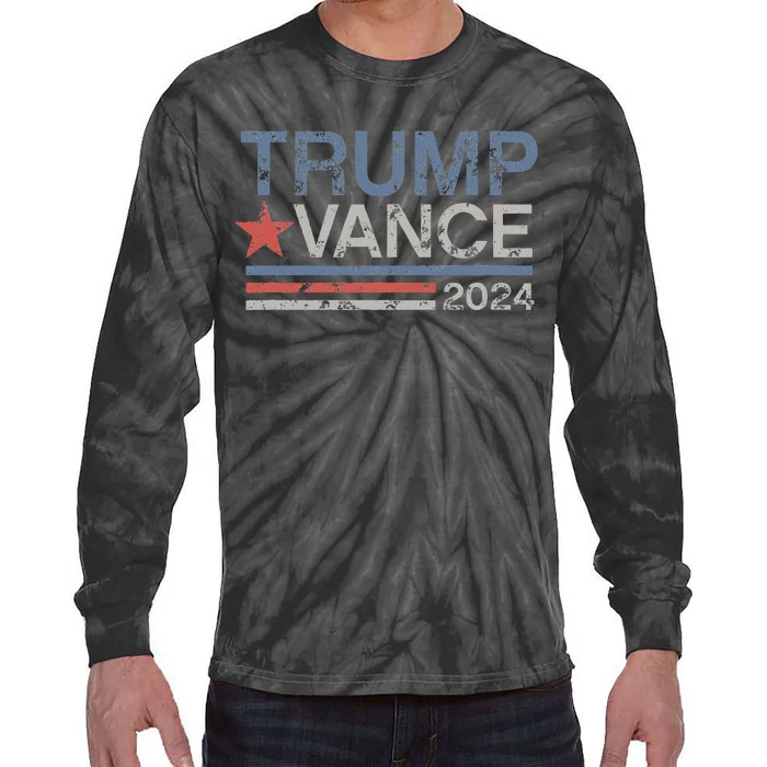 Trump Vance 2024 Retro Featuring Trump And Jd Vance Tie-Dye Long Sleeve Shirt