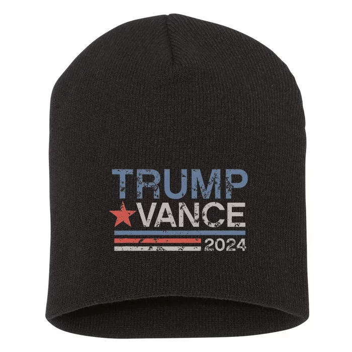 Trump Vance 2024 Retro Featuring Trump And Jd Vance Short Acrylic Beanie