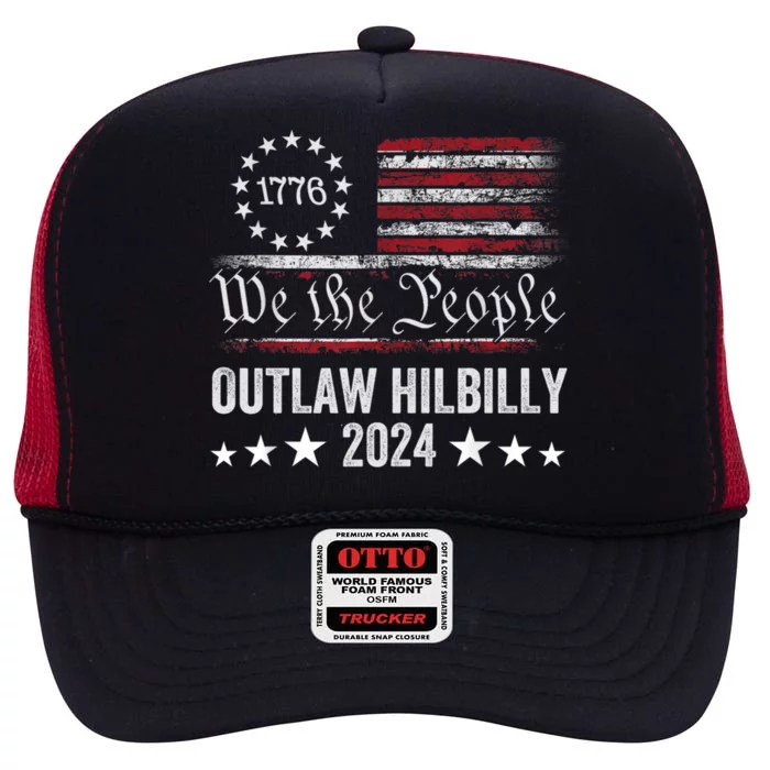 Trump Vance 2024 Donald Trump J D Vance Outlaw Hillbilly Gift High Crown Mesh Trucker Hat