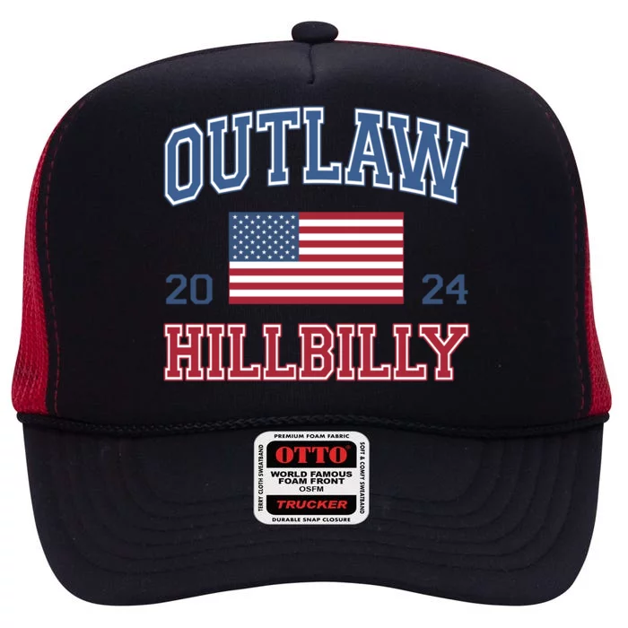 Trump Vance 2024 Donald Trump J D Vance Outlaw Hillbilly Funny Gift High Crown Mesh Trucker Hat