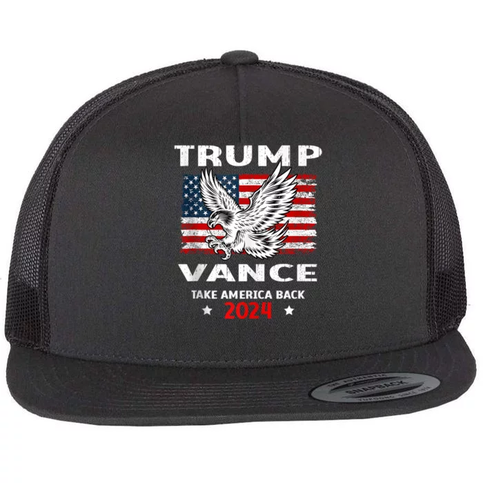 Trump Vance 2024 Eagle Usa Flag Print Flat Bill Trucker Hat