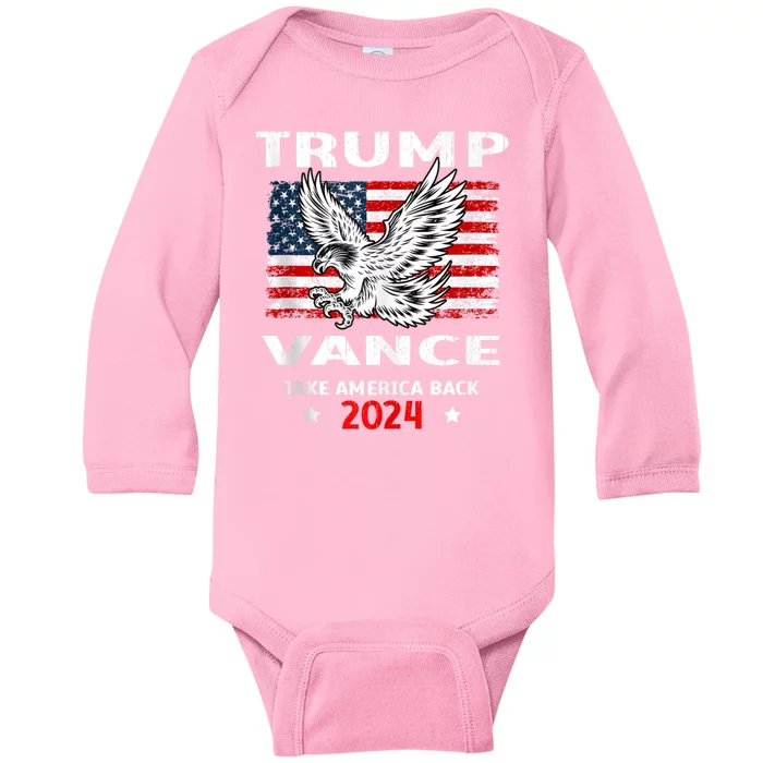 Trump Vance 2024 Eagle Usa Flag Print Baby Long Sleeve Bodysuit