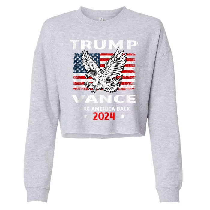 Trump Vance 2024 Eagle Usa Flag Print Cropped Pullover Crew