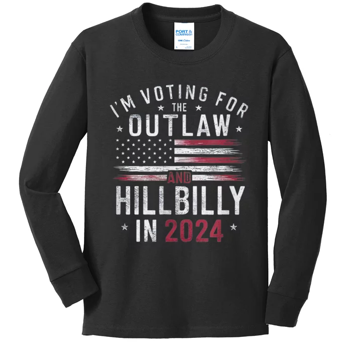 Trump Vance 2024 Outlaw Hillbilly Us Flag Vintage Kids Long Sleeve Shirt