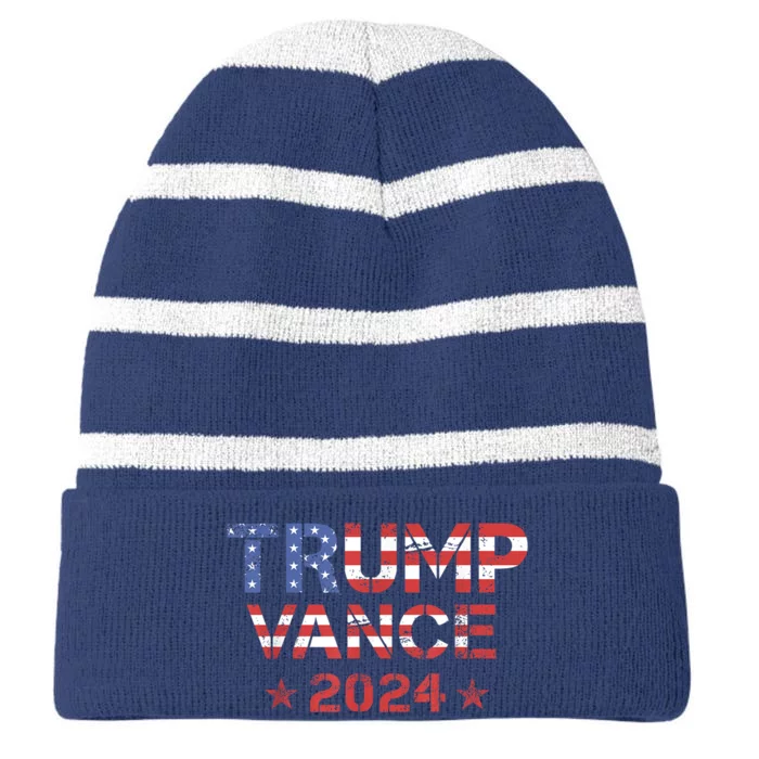 Trump Vance 2024 Vintage Patriotic Striped Beanie with Solid Band