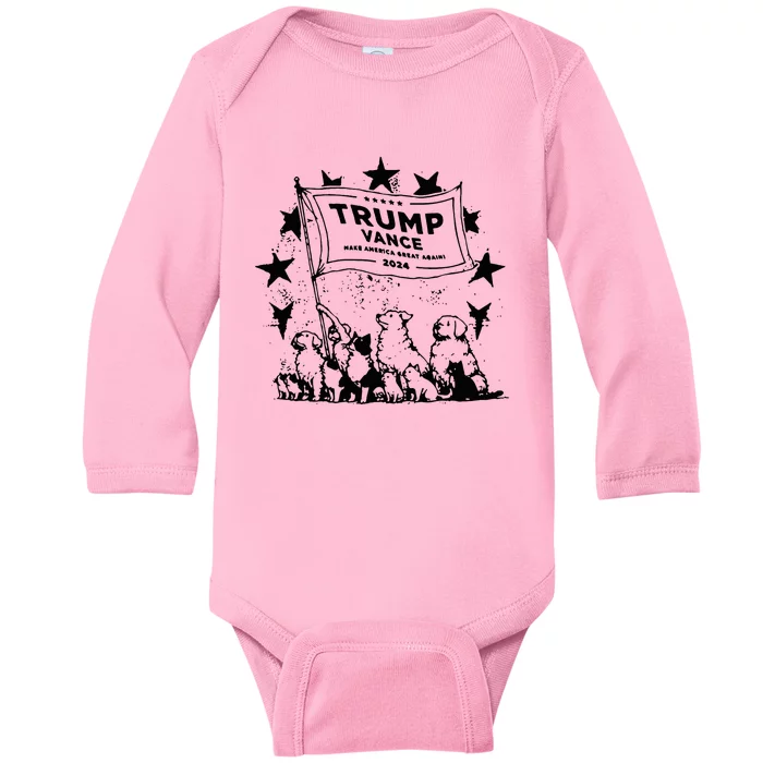 Trump Vance 2024 Election Cats And Dogs For Trump Baby Long Sleeve Bodysuit