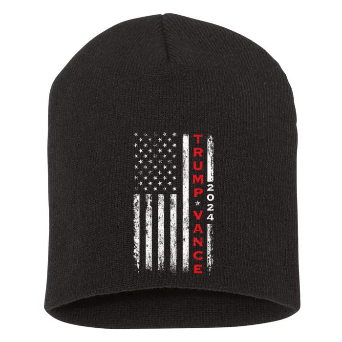 Trump Vance 2024 Vintage Subdued Vertical Flag Short Acrylic Beanie