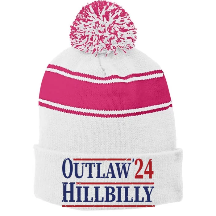 Trump Vance 2024 Outlaw Hillbilly Us Flag Vintage Stripe Pom Pom Beanie