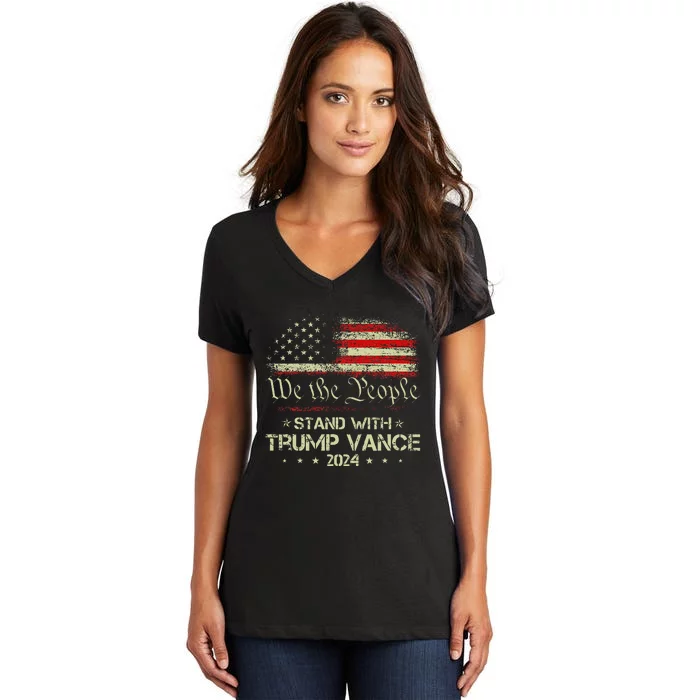 Trump Vance 2024 Vote Trump Retro Vintage Usa Flag Style Women's V-Neck T-Shirt