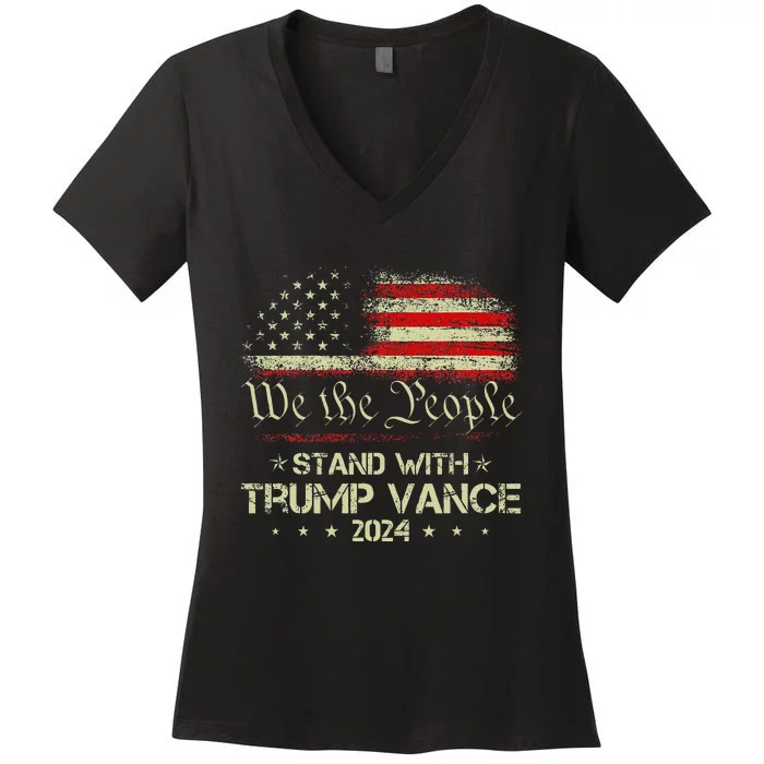 Trump Vance 2024 Vote Trump Retro Vintage Usa Flag Style Women's V-Neck T-Shirt