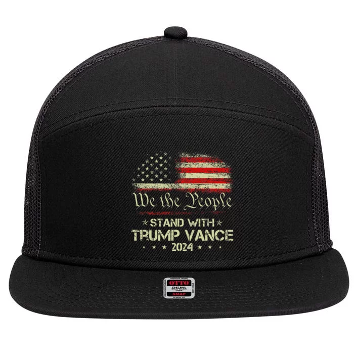 Trump Vance 2024 Vote Trump Retro Vintage Usa Flag Style 7 Panel Mesh Trucker Snapback Hat