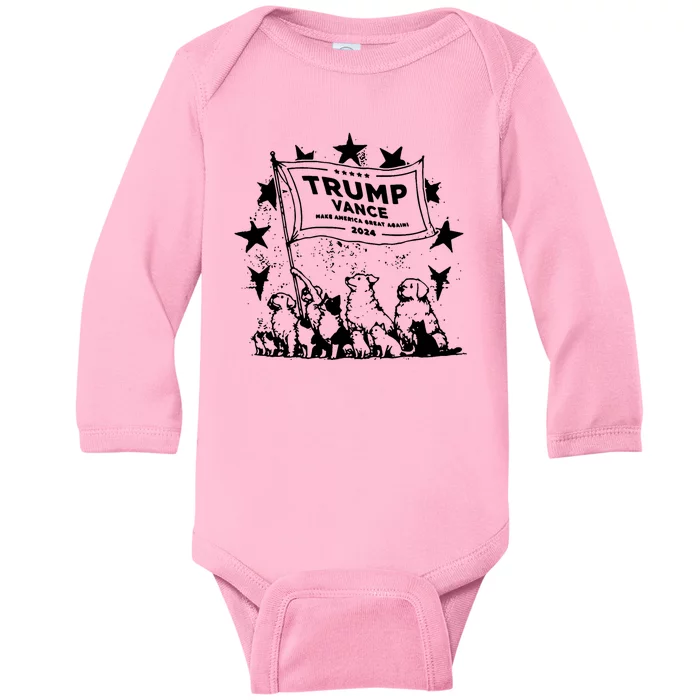 Trump Vance 2024 Election Cats And Dogs For Trump Baby Long Sleeve Bodysuit