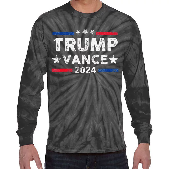 Trump Vance 2024 Us Flag Vintage Election President 2024 Gift Tie-Dye Long Sleeve Shirt