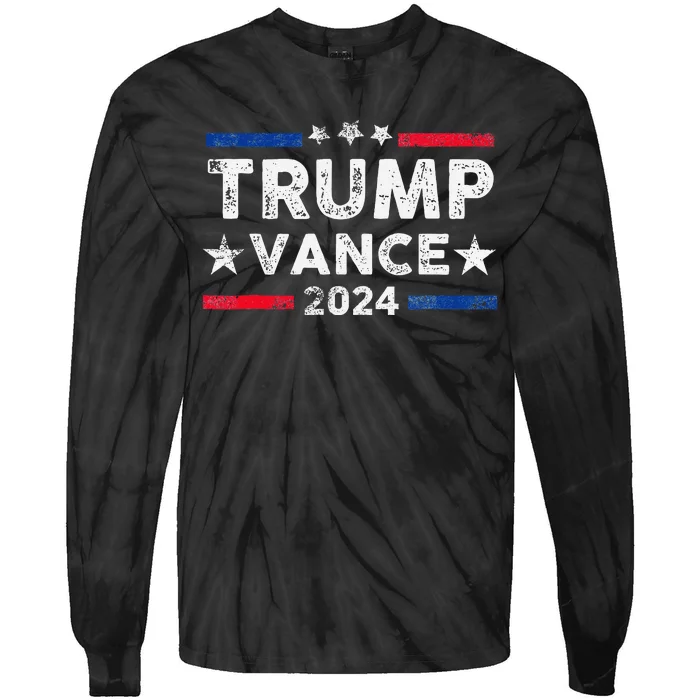 Trump Vance 2024 Us Flag Vintage Election President 2024 Gift Tie-Dye Long Sleeve Shirt