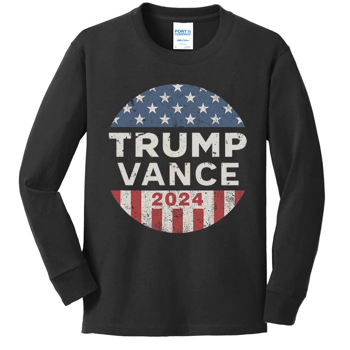 Trump Vance 2024 Vintage Button Usa Kids Long Sleeve Shirt