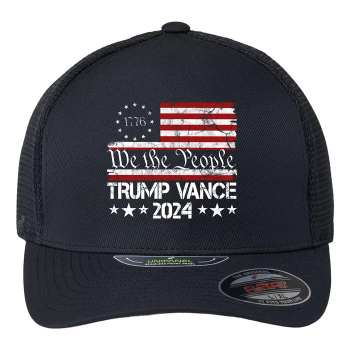 Trump Vance 2024 President Trump Usa Flag Election Flexfit Unipanel Trucker Cap