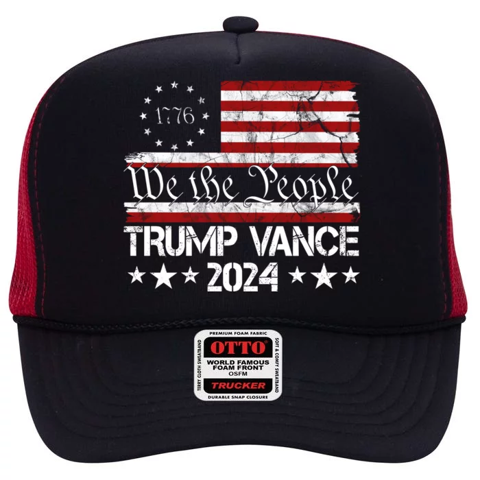 Trump Vance 2024 President Trump Usa Flag Election High Crown Mesh Trucker Hat