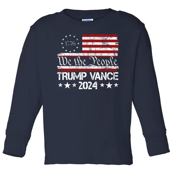 Trump Vance 2024 President Trump Usa Flag Election Toddler Long Sleeve Shirt