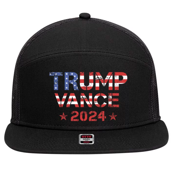 Trump Vance 2024 Vintage Patriotic 7 Panel Mesh Trucker Snapback Hat