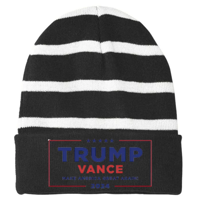 Trump Vance 2024 Star American Flag Front And Back Design Front & Back Striped Beanie with Solid Band