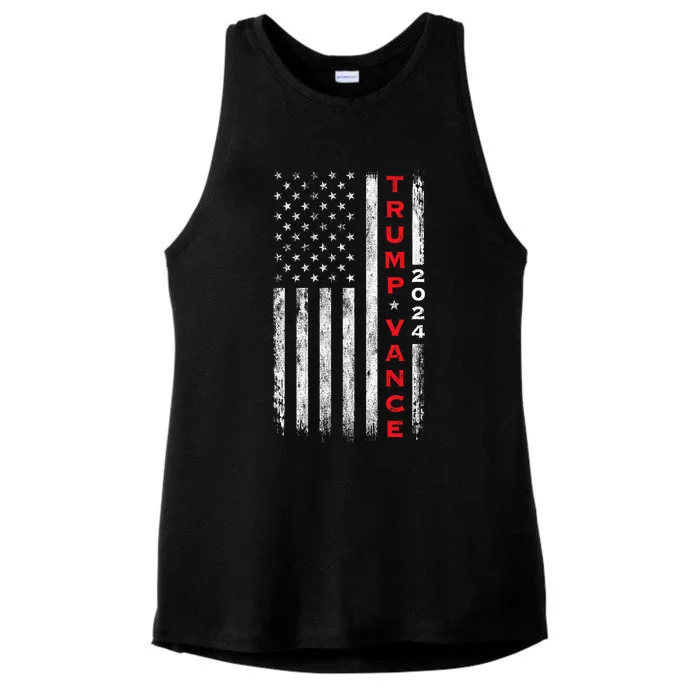 Trump Vance 2024 Vintage Subdued Vertical Flag Ladies Tri-Blend Wicking Tank