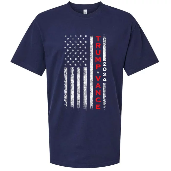 Trump Vance 2024 Vintage Subdued Vertical Flag Sueded Cloud Jersey T-Shirt