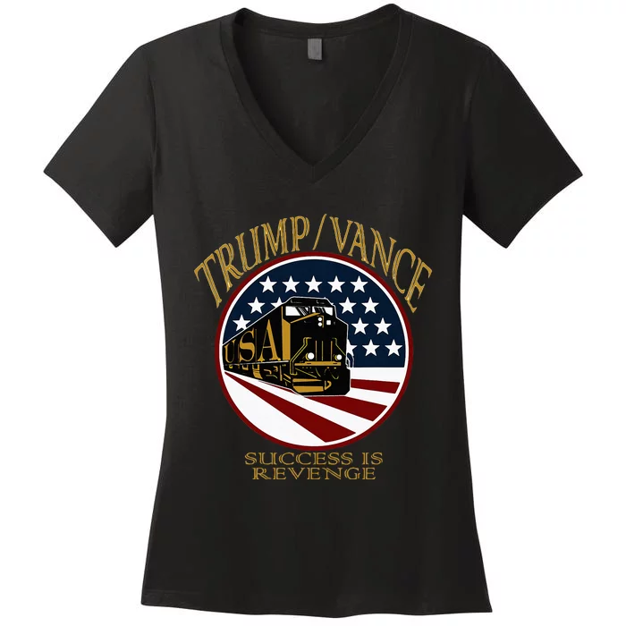 Trump Vance 2024 President Donald Trump Train Supporter Women's V-Neck T-Shirt