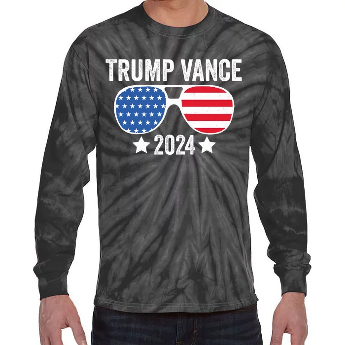 Trump Vance 2024 Retro Featuring Trump And Jd Vance Donald Trump 2024 Tie-Dye Long Sleeve Shirt