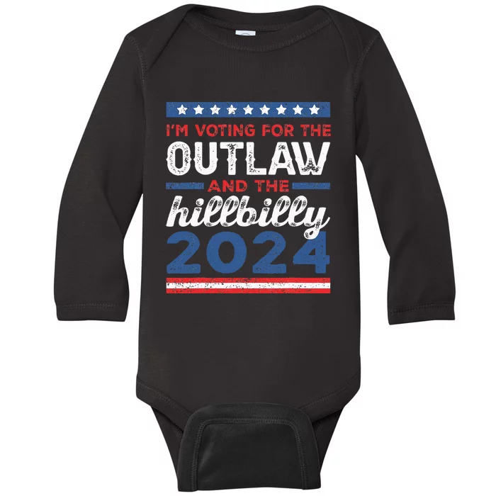 Trump Vance 2024 Outlaw Hillbilly Vintage Us Flag Baby Long Sleeve Bodysuit