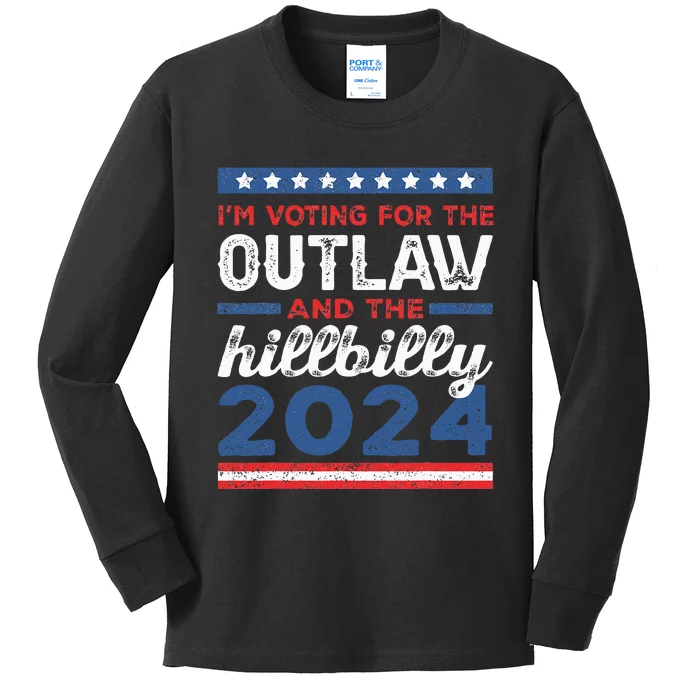 Trump Vance 2024 Outlaw Hillbilly Vintage Us Flag Kids Long Sleeve Shirt