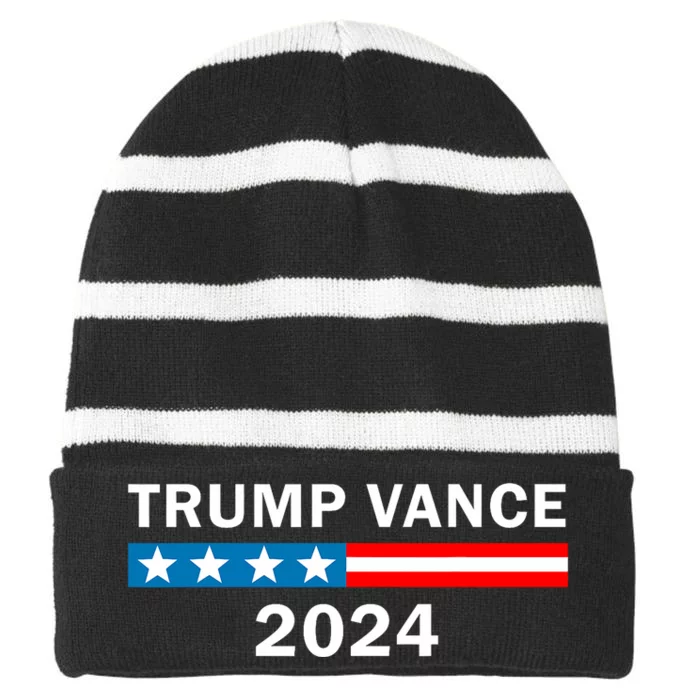 Trump Vance 2024 For President Vp Usa Republican Election Striped Beanie with Solid Band