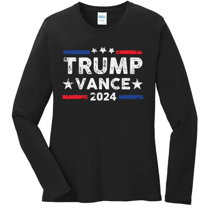 Trump Vance 2024 Us Flag Vintage Election President 2024 Ladies Long Sleeve Shirt