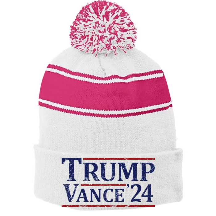 Trump Vance 24 Vintage 2024 Stripe Pom Pom Beanie