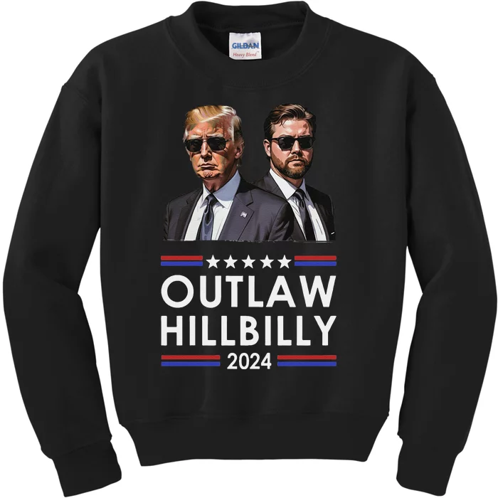 Trump Vance 2024 Outlaw Hillbilly Us Flag Vintage Elections Kids Sweatshirt