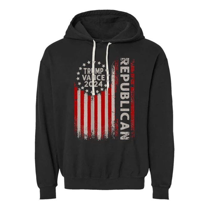 Trump Vance 2024 Us Flag Republican 2024 President Election Garment-Dyed Fleece Hoodie