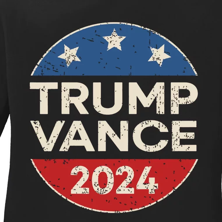 Trump Vance 2024 Retro Button Vice President Vp Election Ladies Long Sleeve Shirt